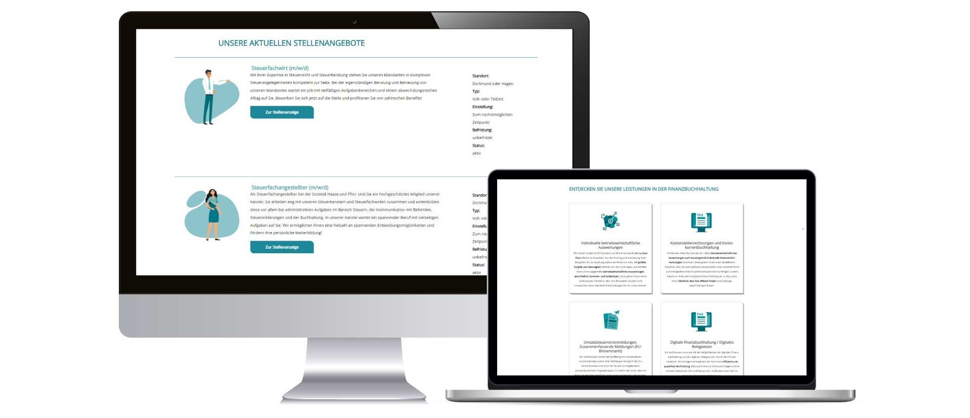 Visualisierung Webdesign auf zwei Monitoren von einer Steuerberatungskanzlei in Dortmund